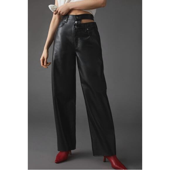 Agolde Recycled Leather Broken Waistband Straight Leg Pants in Detox Women’s 24 - Picture 10 of 10